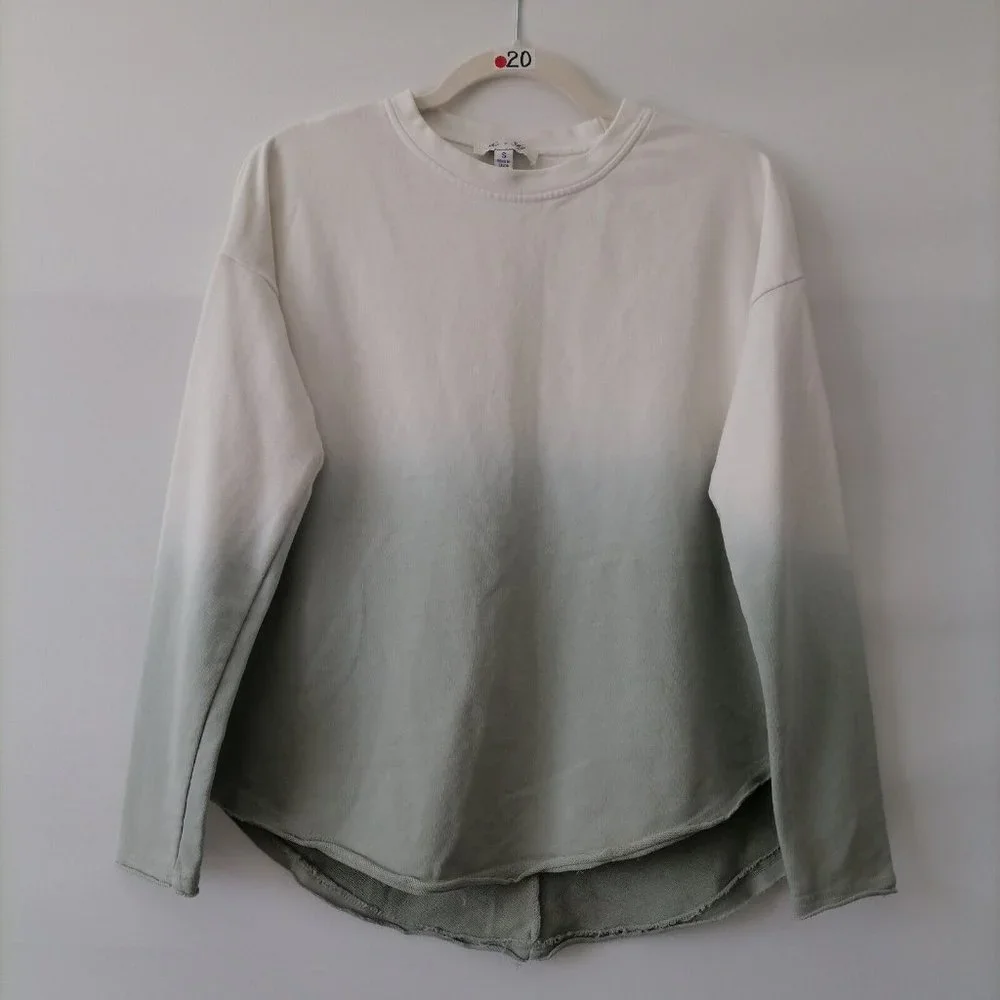 She + Sky Womens Ombre Drop Shoulder Long Sleeve Ripped T-Shirt Top Size S